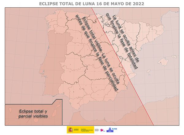 Zonas del eclipse de luna 16/5/2022